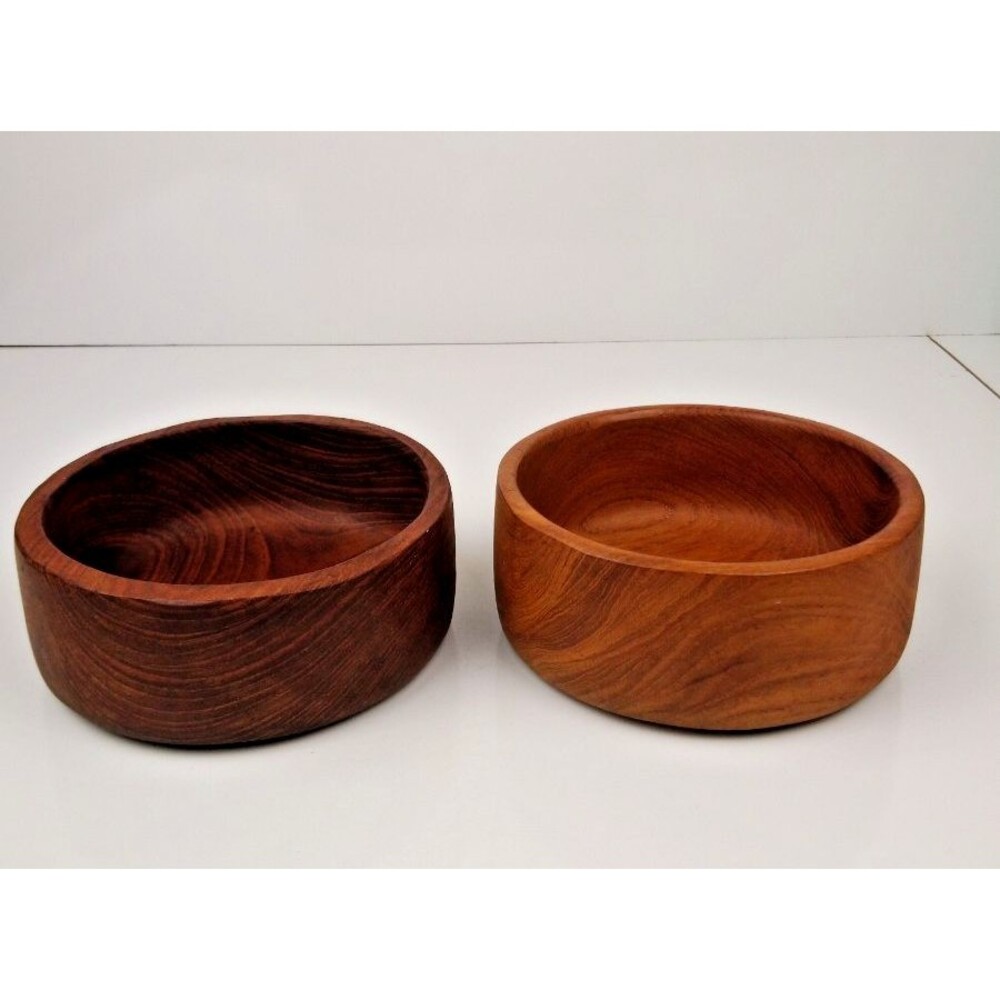 VTG MCM Set of 2 Teak Wood Trinket Salad Bowls 6" Round
